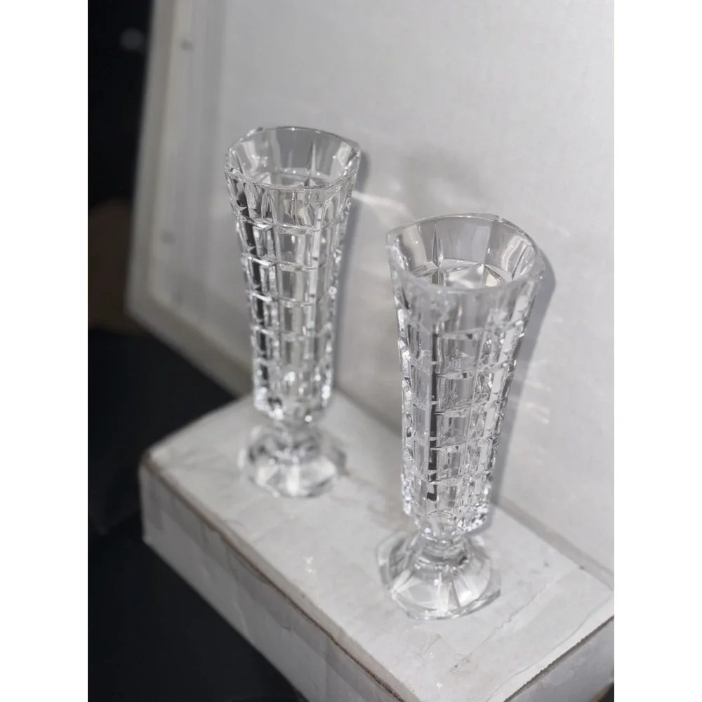 Pressed Glass Bud Vase Pair 6.75